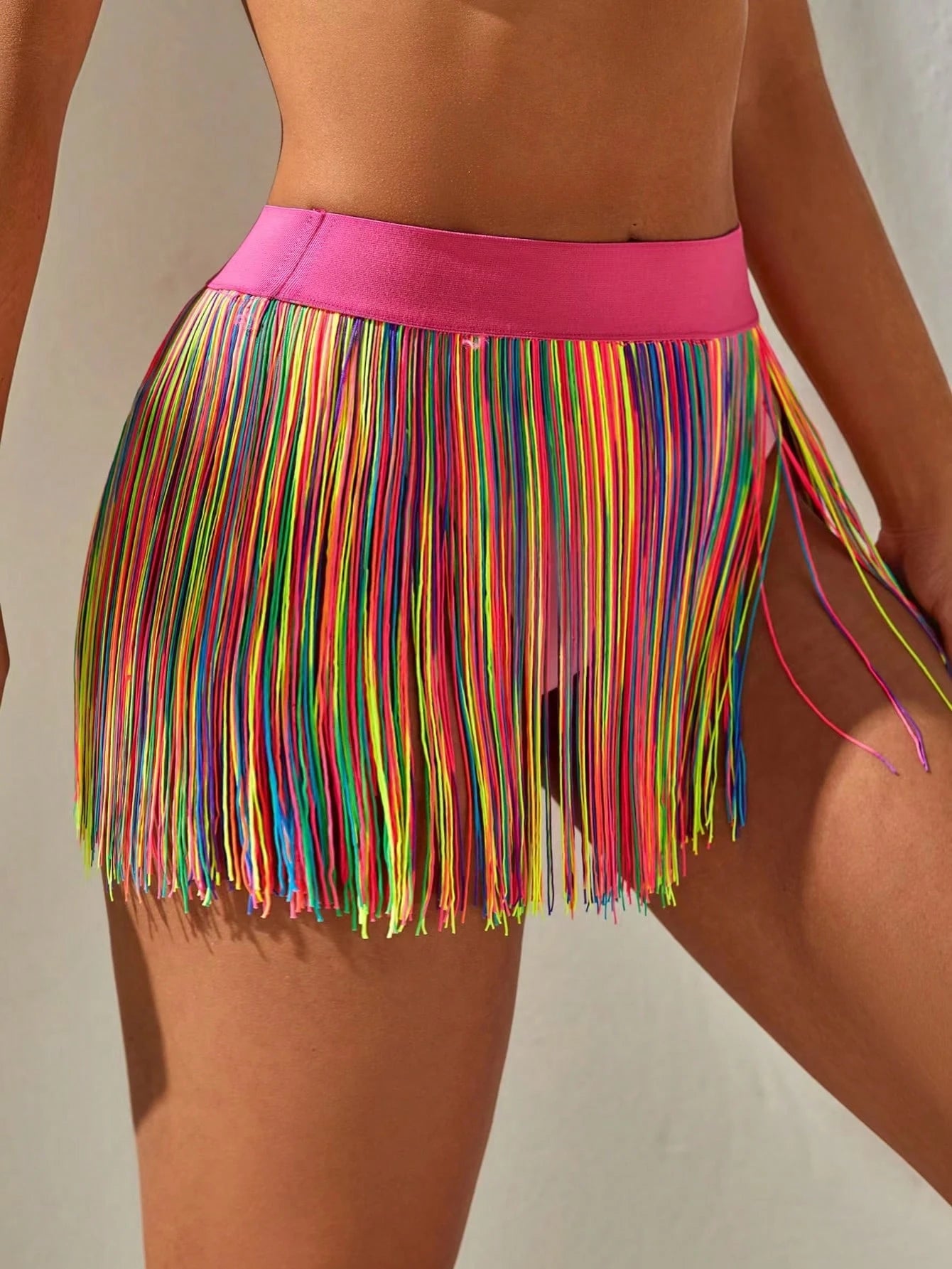Swim Vcay Summer Beach Rainbow Striped Fringe Hem Cover Up Skirt - image 8
