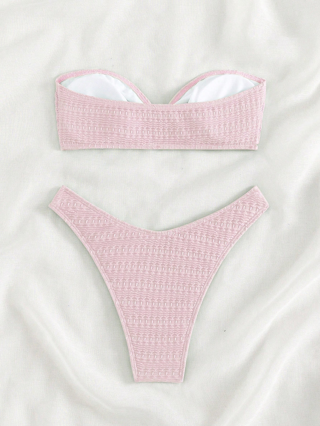 Swim Mod Solid Color Ring Decor Bandeau Bikini Swimsuit