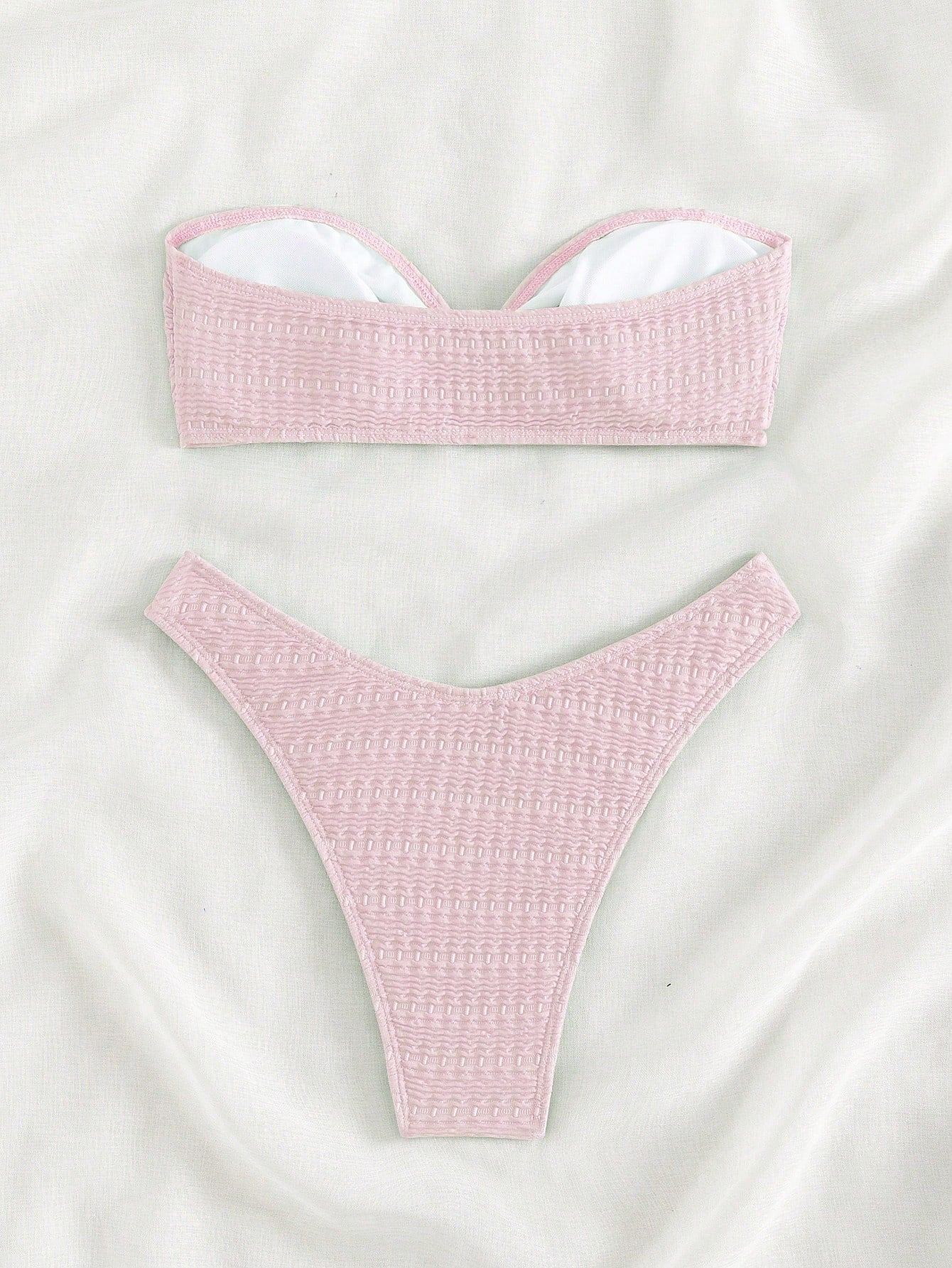 Swim Mod Solid Color Ring Decor Bandeau Bikini Swimsuit