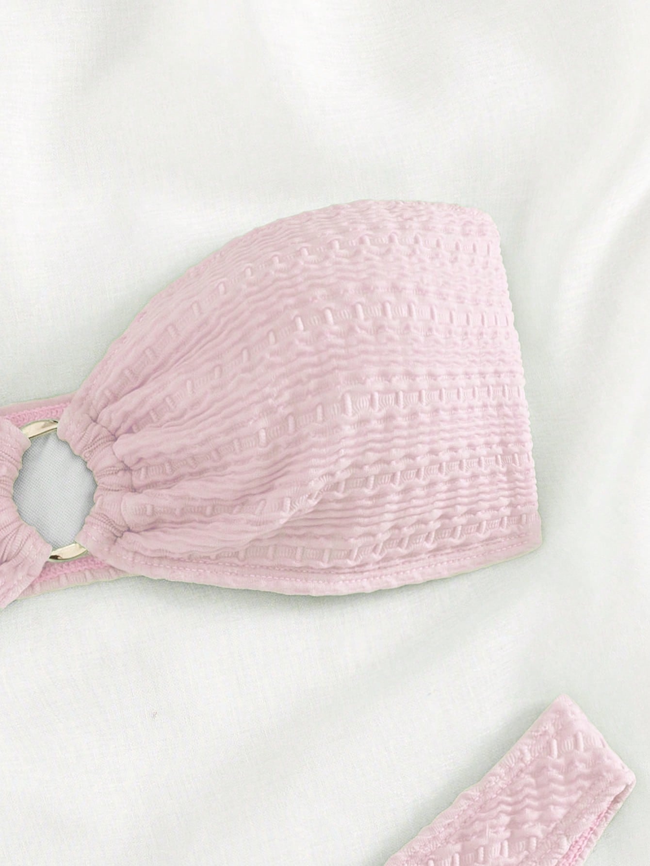 Swim Mod Solid Color Ring Decor Bandeau Bikini Swimsuit