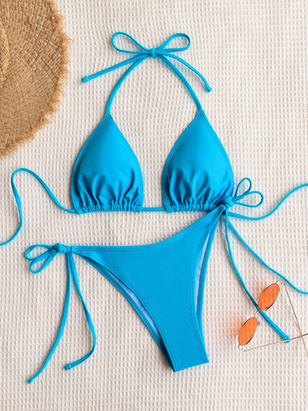 Swim Mod Women's Solid Color Halter Neck Bikini Set, Summer Vacation