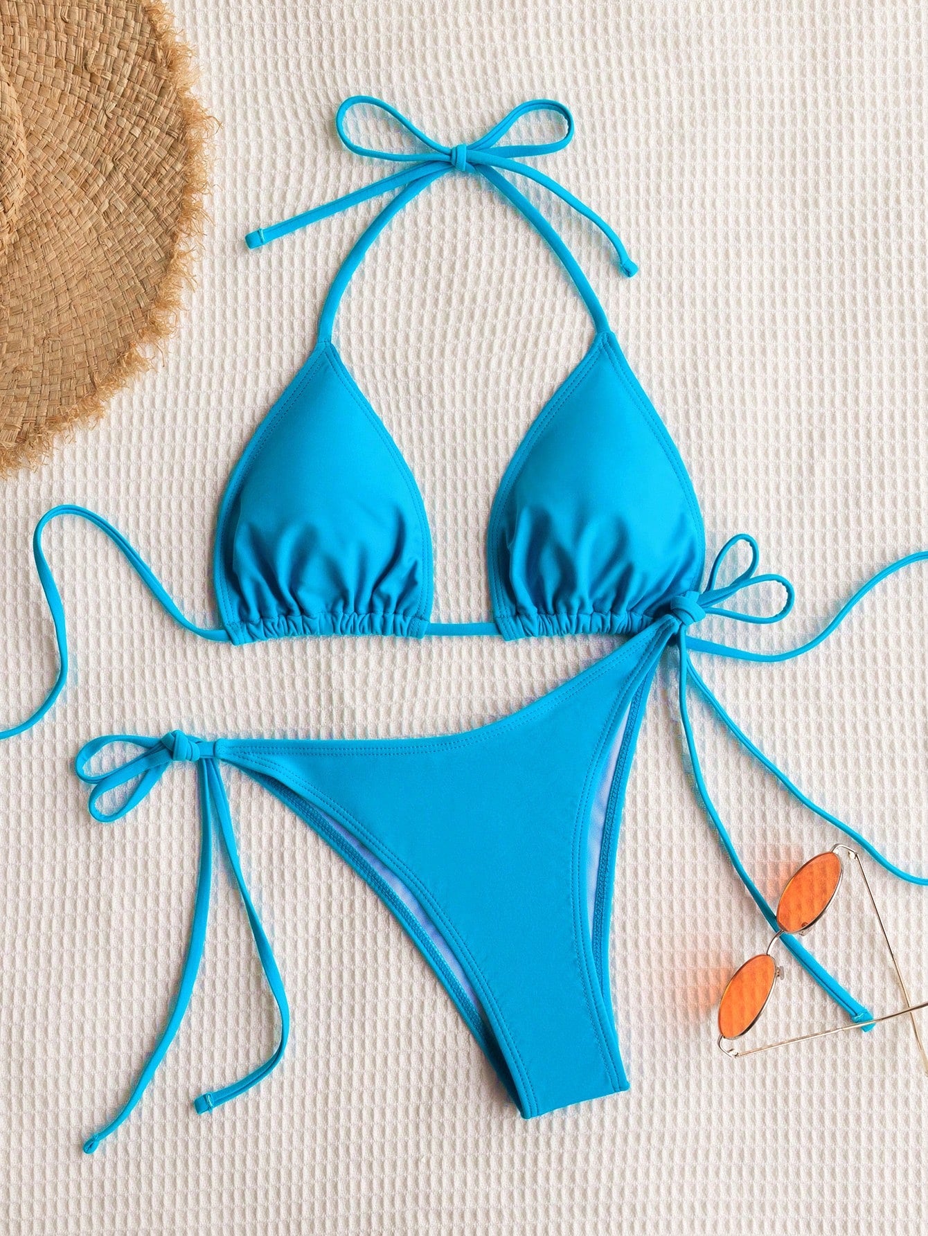 Swim Mod Women's Solid Color Halter Neck Bikini Set, Summer Vacation