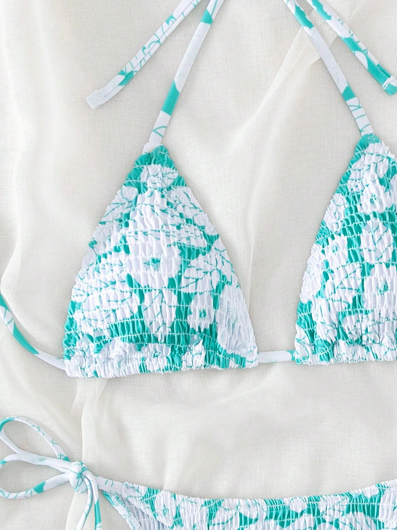 Swim Mod Summer Beach Random Print Smocked Halter Bikini