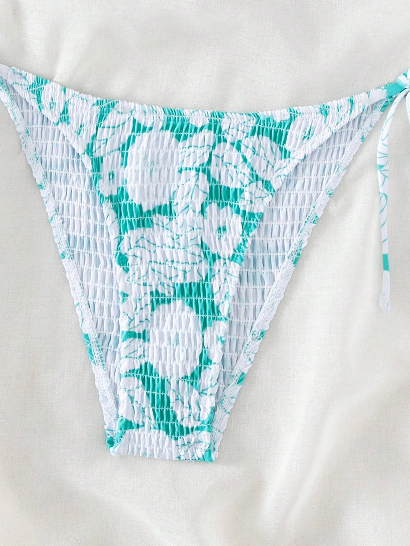 Swim Mod Summer Beach Random Print Smocked Halter Bikini
