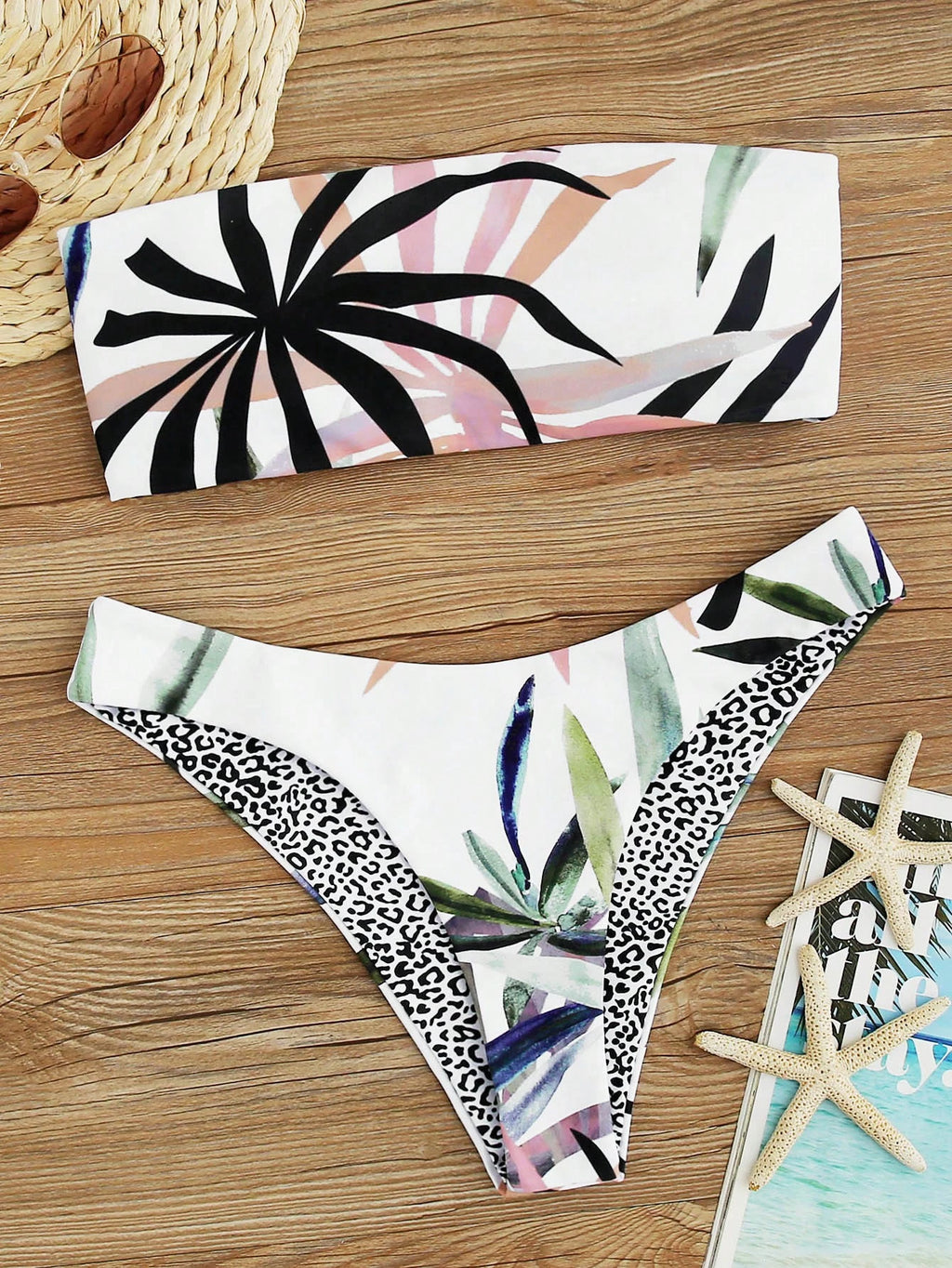 Swim Lushoire Summer Beach Tropical Bandeau With Cheeky Bikini Set