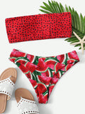 Swim Mod Summer Beach Watermelon Print Bandeau Bikini Set