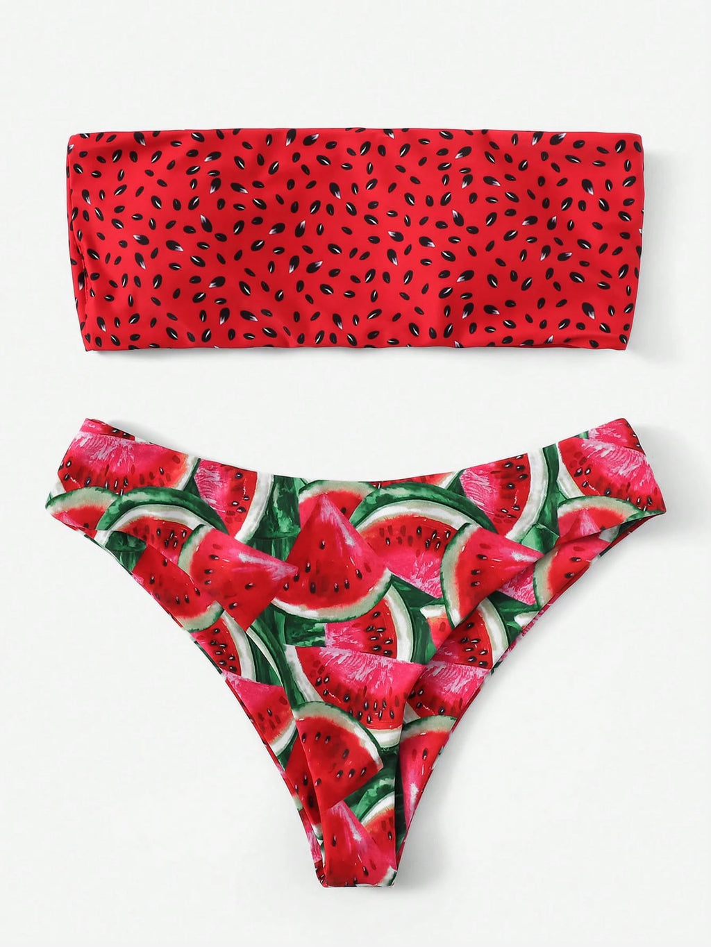 Swim Mod Summer Beach Watermelon Print Bandeau Bikini Set - image 3