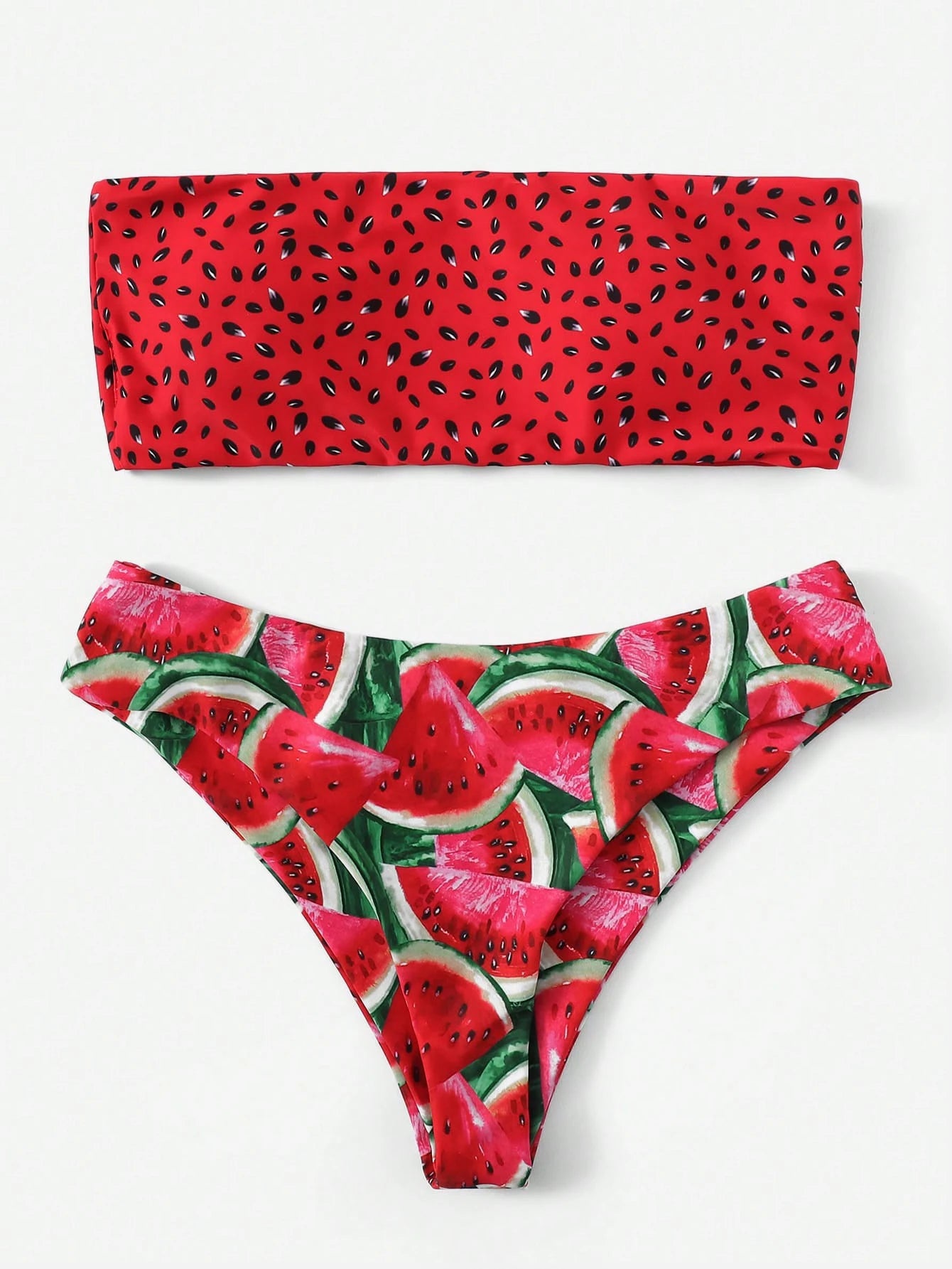 Swim Mod Summer Beach Watermelon Print Bandeau Bikini Set - image 3