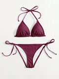 Swim Basics Summer Beach Halter Triangle Tie Side Bikini Set