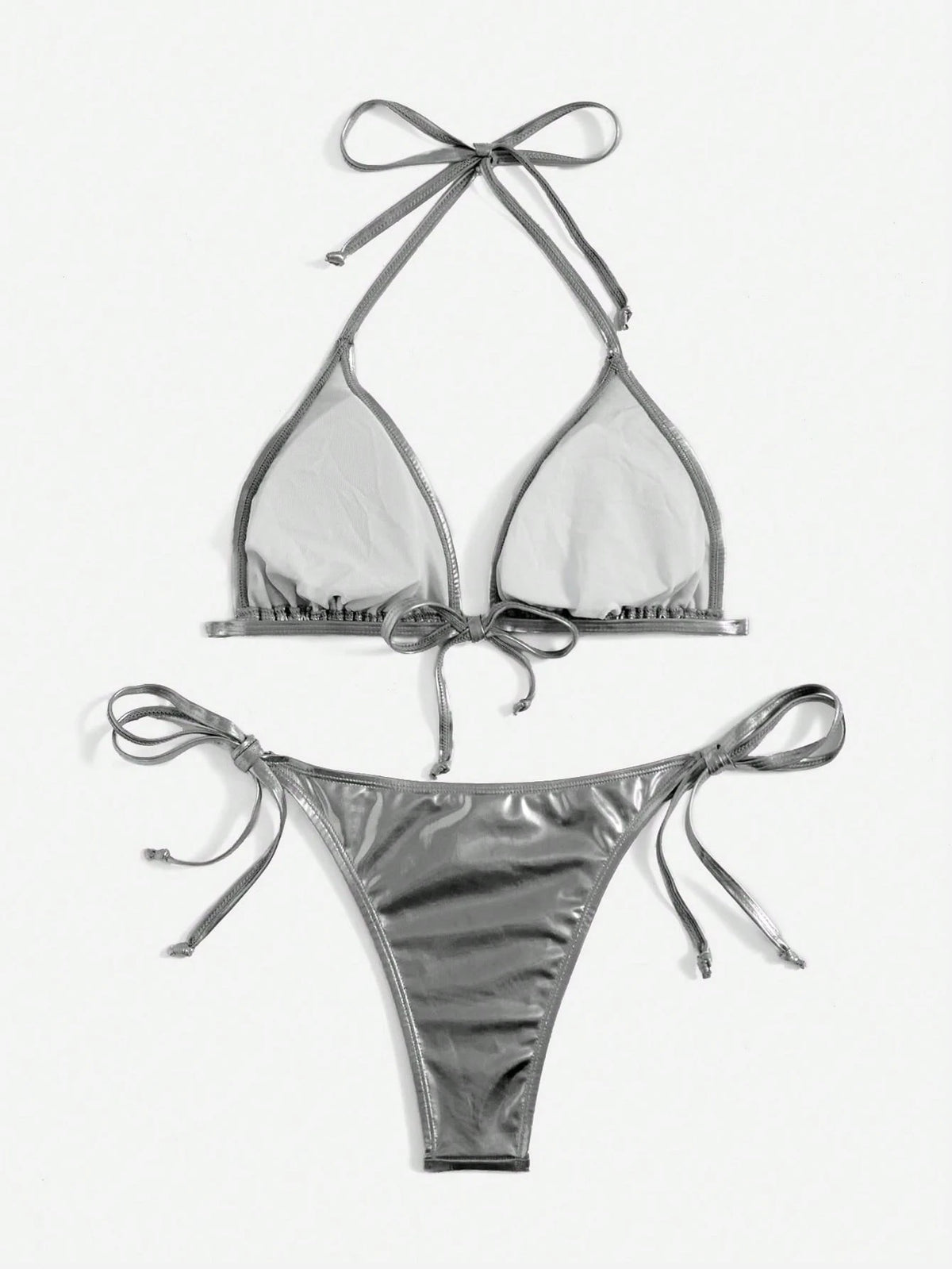 Swim Vcay Solid Color Neck Tie Split Bikini Swimsuit, Summer - image 7