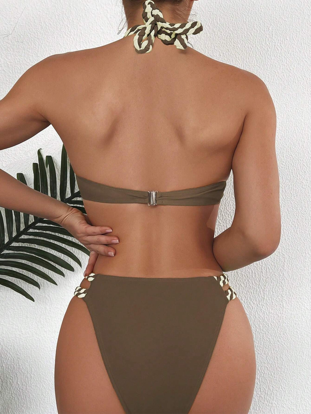 Swim Vcay Women's Summer Beach Color-Block Halter Strap Sexy Bikini