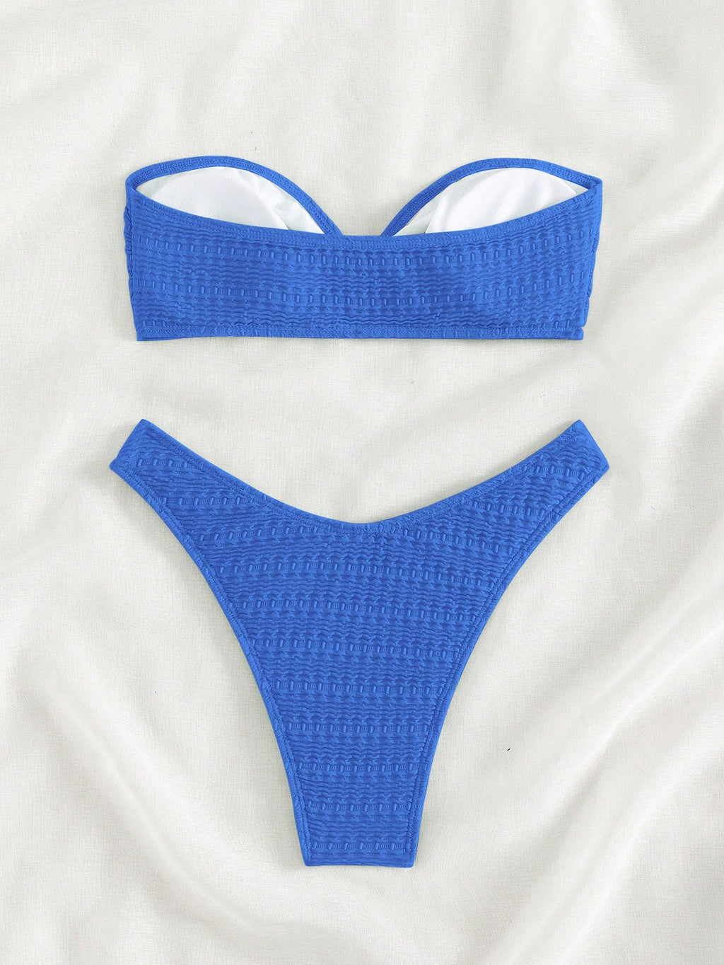 Swim Mod Solid Color Ring Decor Bandeau Bikini Swimsuit