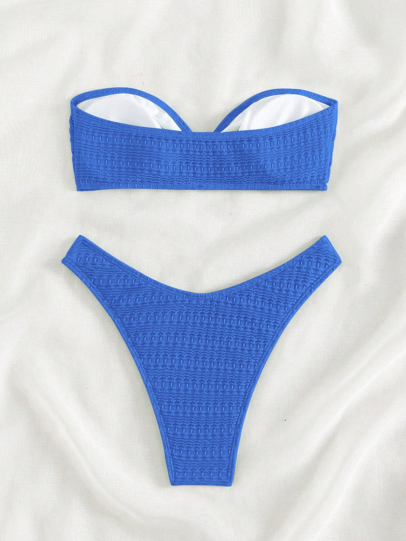 Swim Mod Solid Color Ring Decor Bandeau Bikini Swimsuit