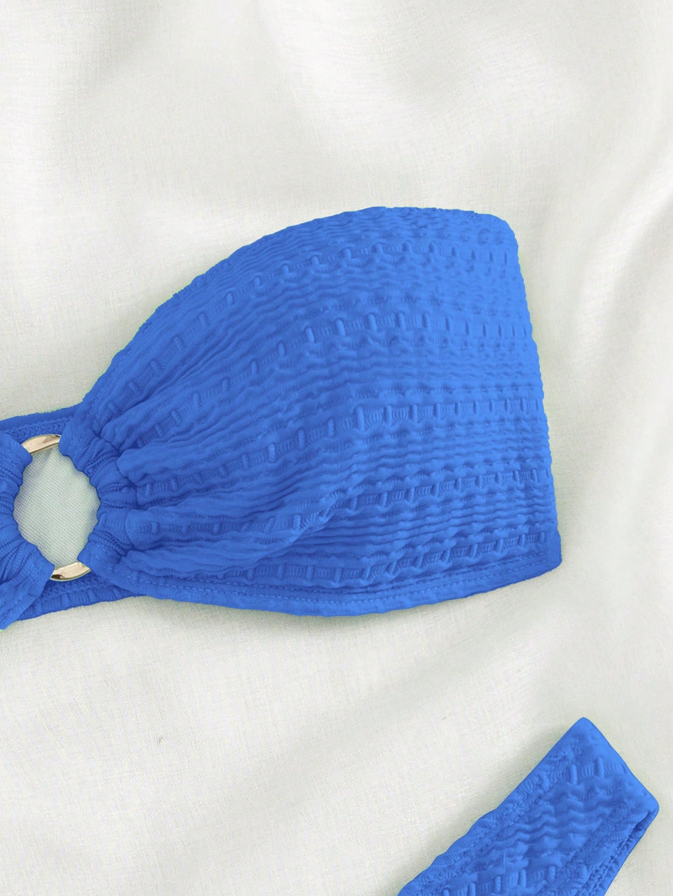 Swim Mod Solid Color Ring Decor Bandeau Bikini Swimsuit