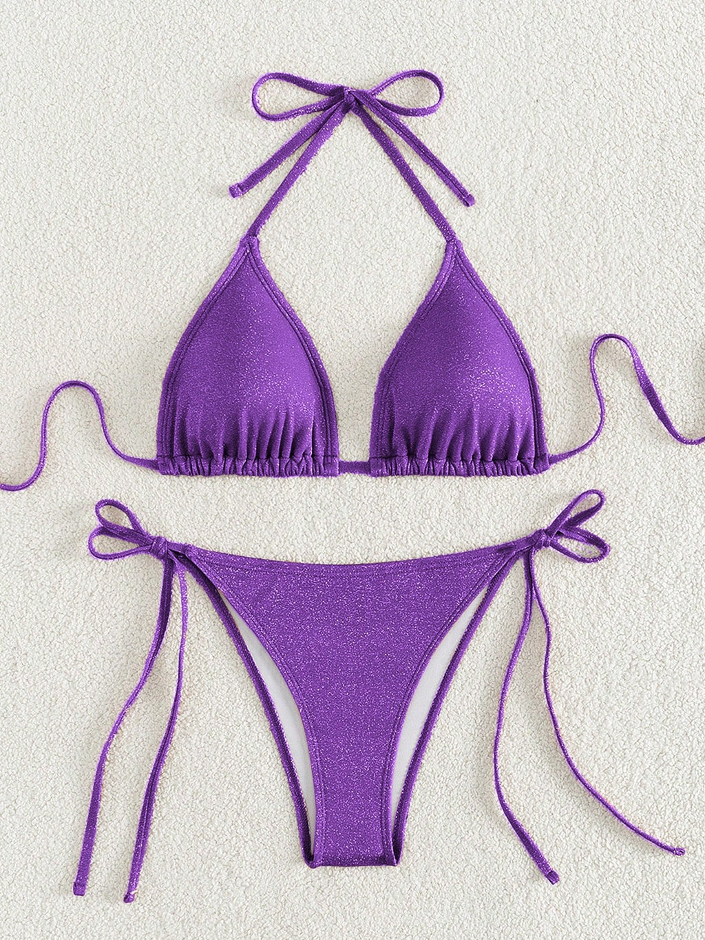 Swim Mod Women's Solid Color Halter Strap Sexy Bikini Set For