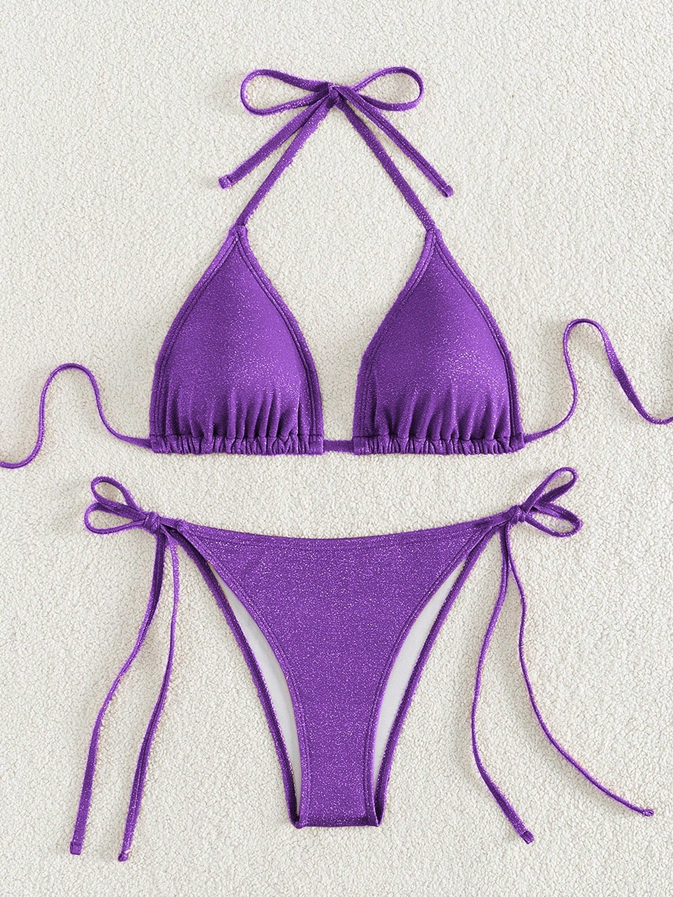 Swim Mod Women's Solid Color Halter Strap Sexy Bikini Set For