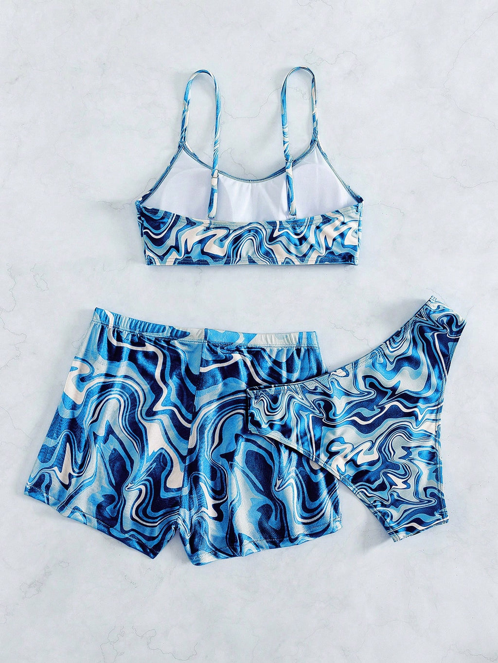 Swim Lushoire Women's Summer Beach Palm Tree Print Bikini Set With Shorts, Rando