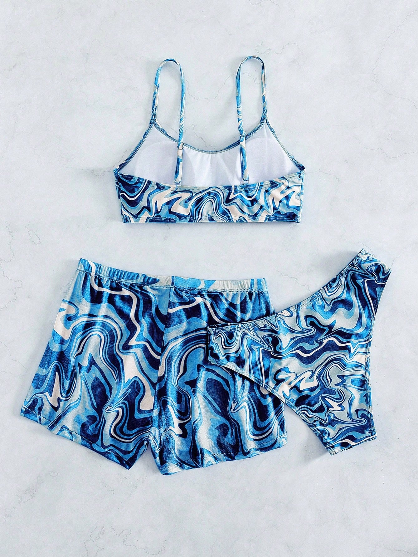 Swim Lushoire Women's Summer Beach Palm Tree Print Bikini Set With Shorts, Rando