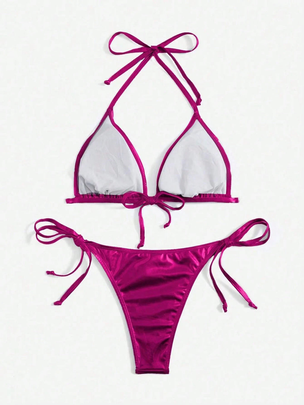 Swim Basics Women's Solid Color Metal-Accented Halter Tie Sexy Bikini Set, Summe