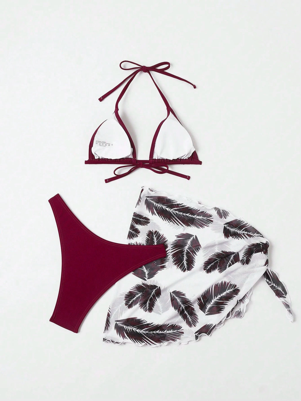 Swim Vcay Summer Beach Leaf Print Bikini Set Halter Triangle Bra &