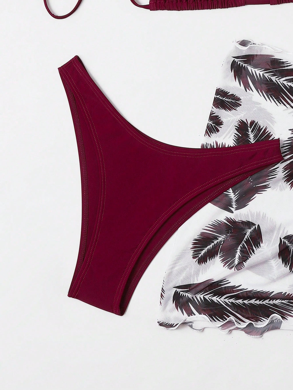 Swim Vcay Summer Beach Leaf Print Bikini Set Halter Triangle Bra &