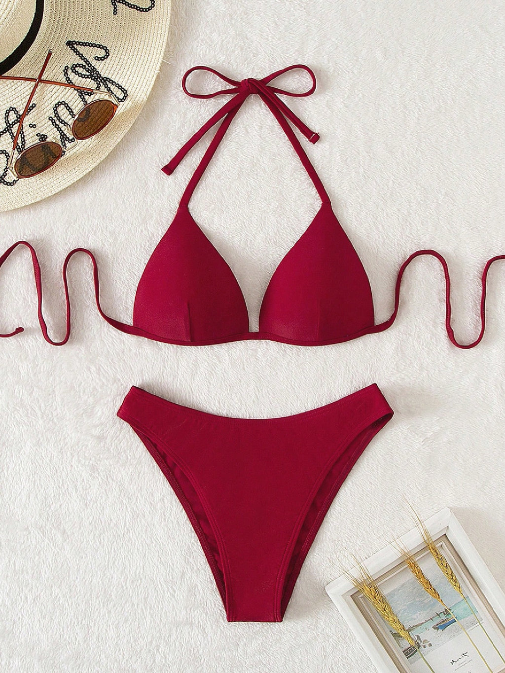 Swim Basics Summer Beach Solid Bikini Set Push Up Bra & Bikini Bottom