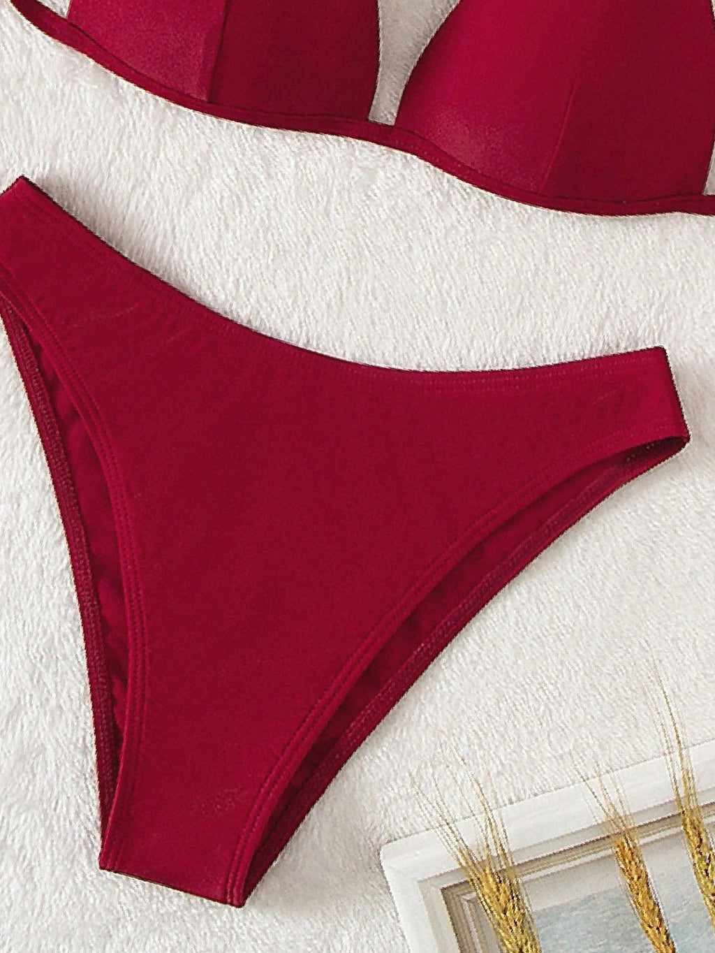 Swim Basics Summer Beach Solid Bikini Set Push Up Bra & Bikini Bottom