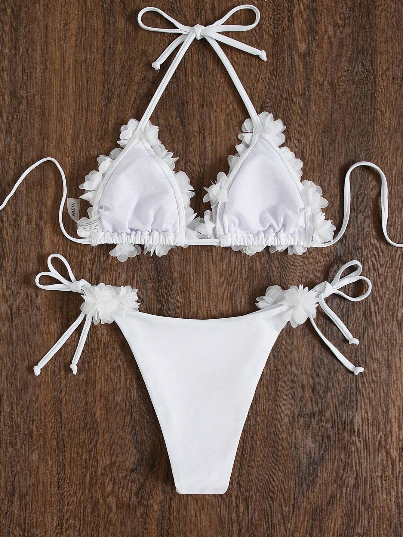 Swim Mod Solid Color Patch Halter Knotted Bikini Swimsuit For Summer Beach Vacat