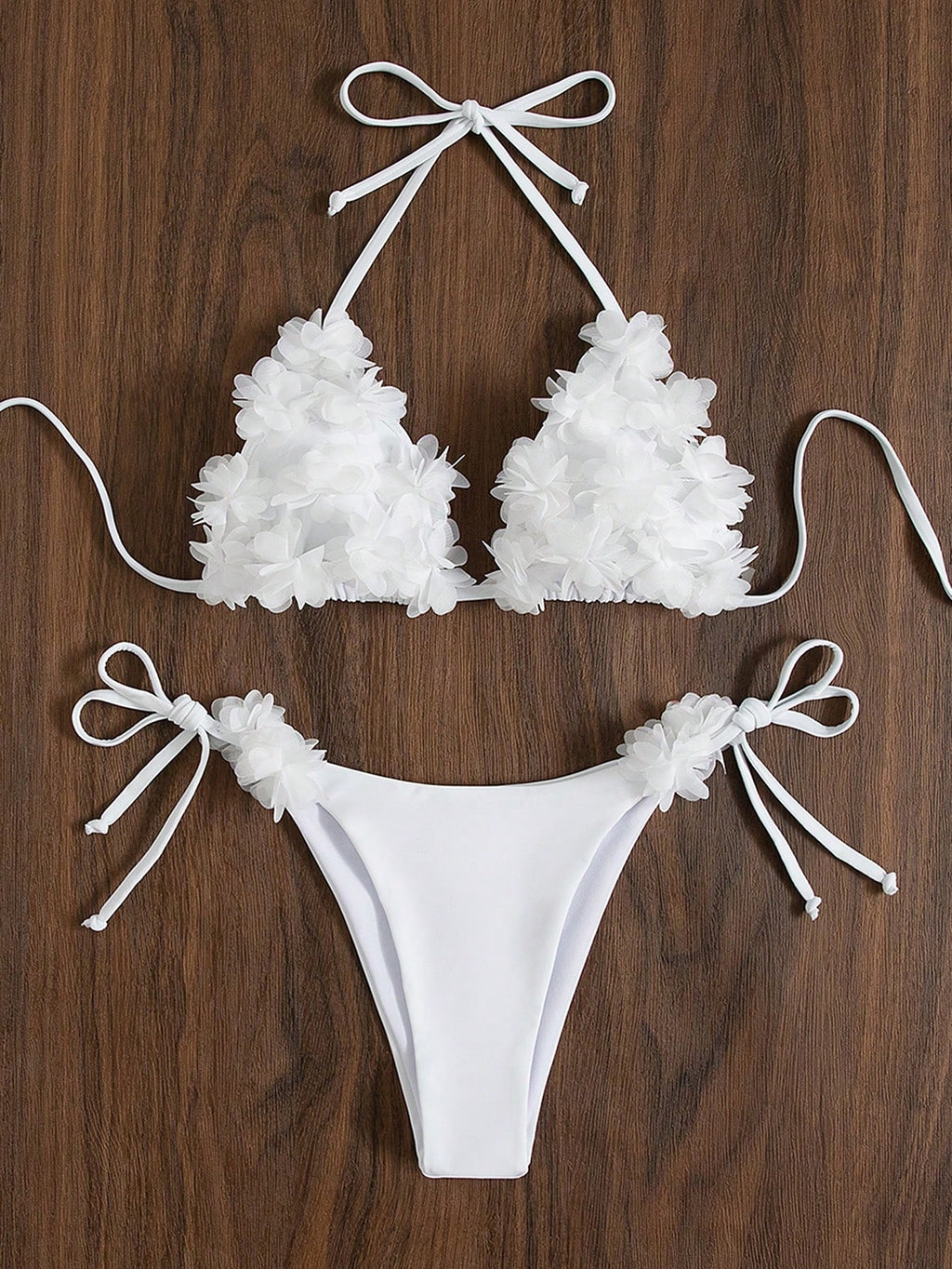 Swim Mod Solid Color Patch Halter Knotted Bikini Swimsuit For Summer Beach Vacat
