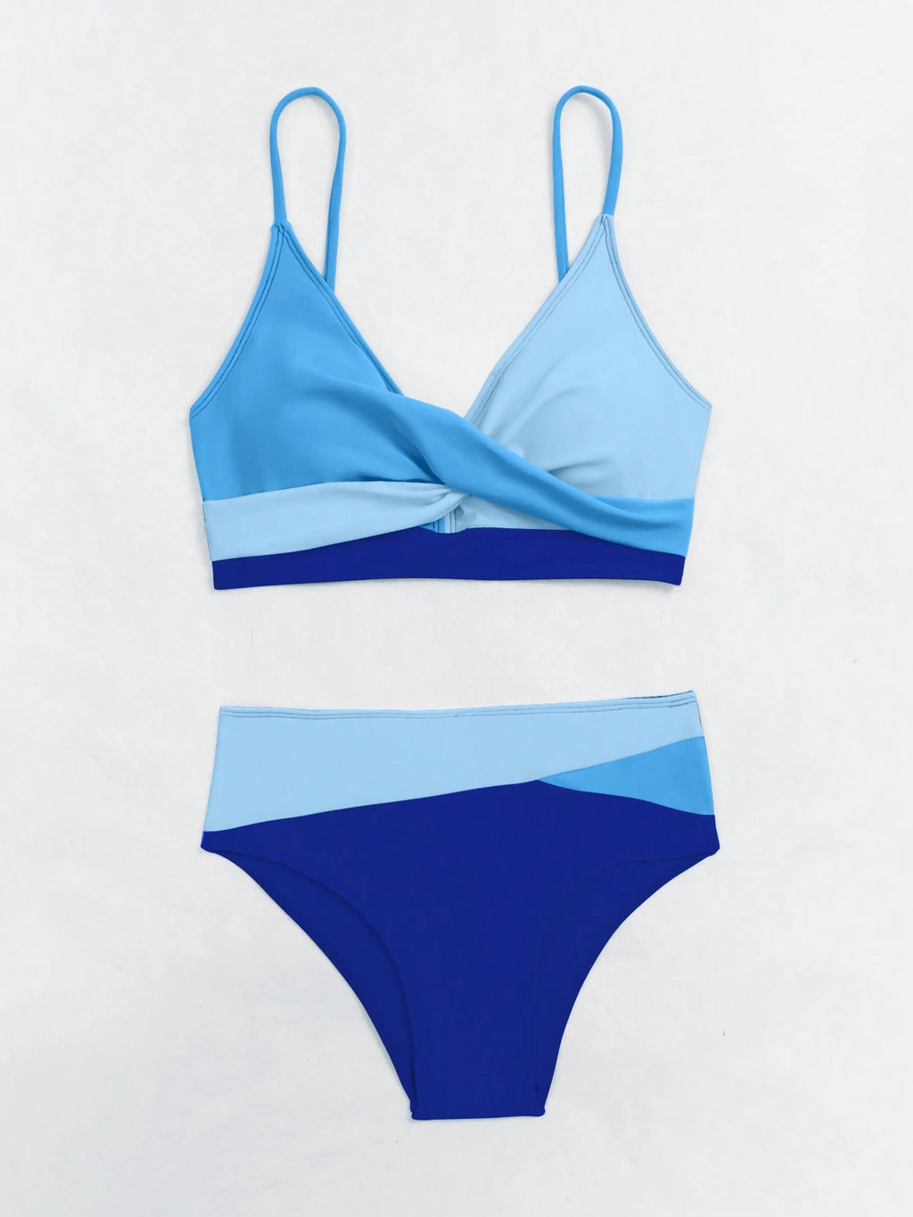 Swim Women Summer Beach Color-Block Spaghetti Strap Bikini Set