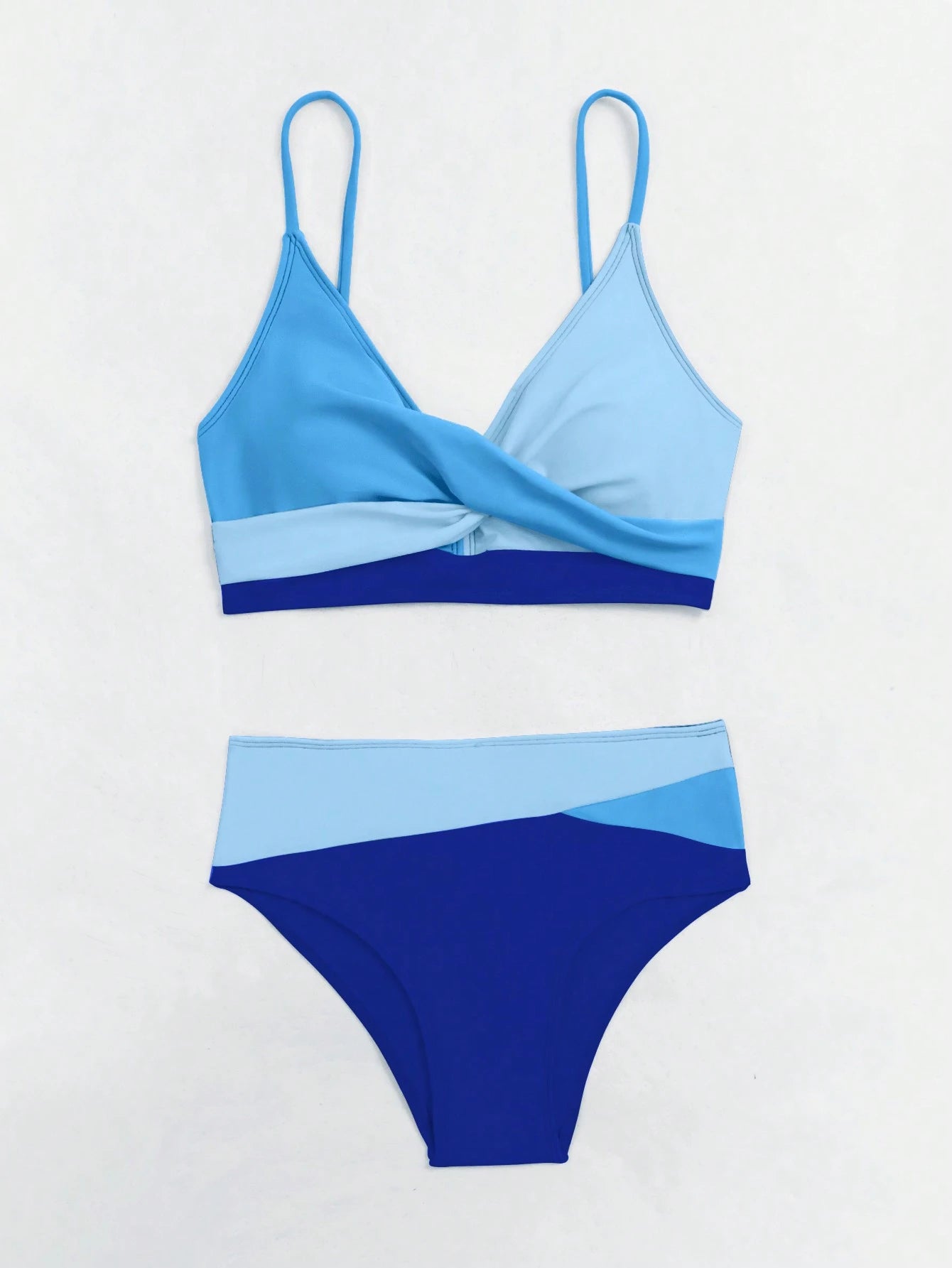 Swim Women Summer Beach Color-Block Spaghetti Strap Bikini Set
