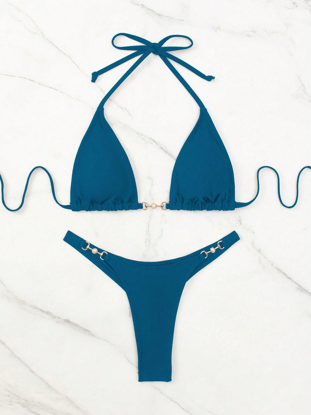 Swim Basics Summer Beach Halter Neck Backless Bikini Set