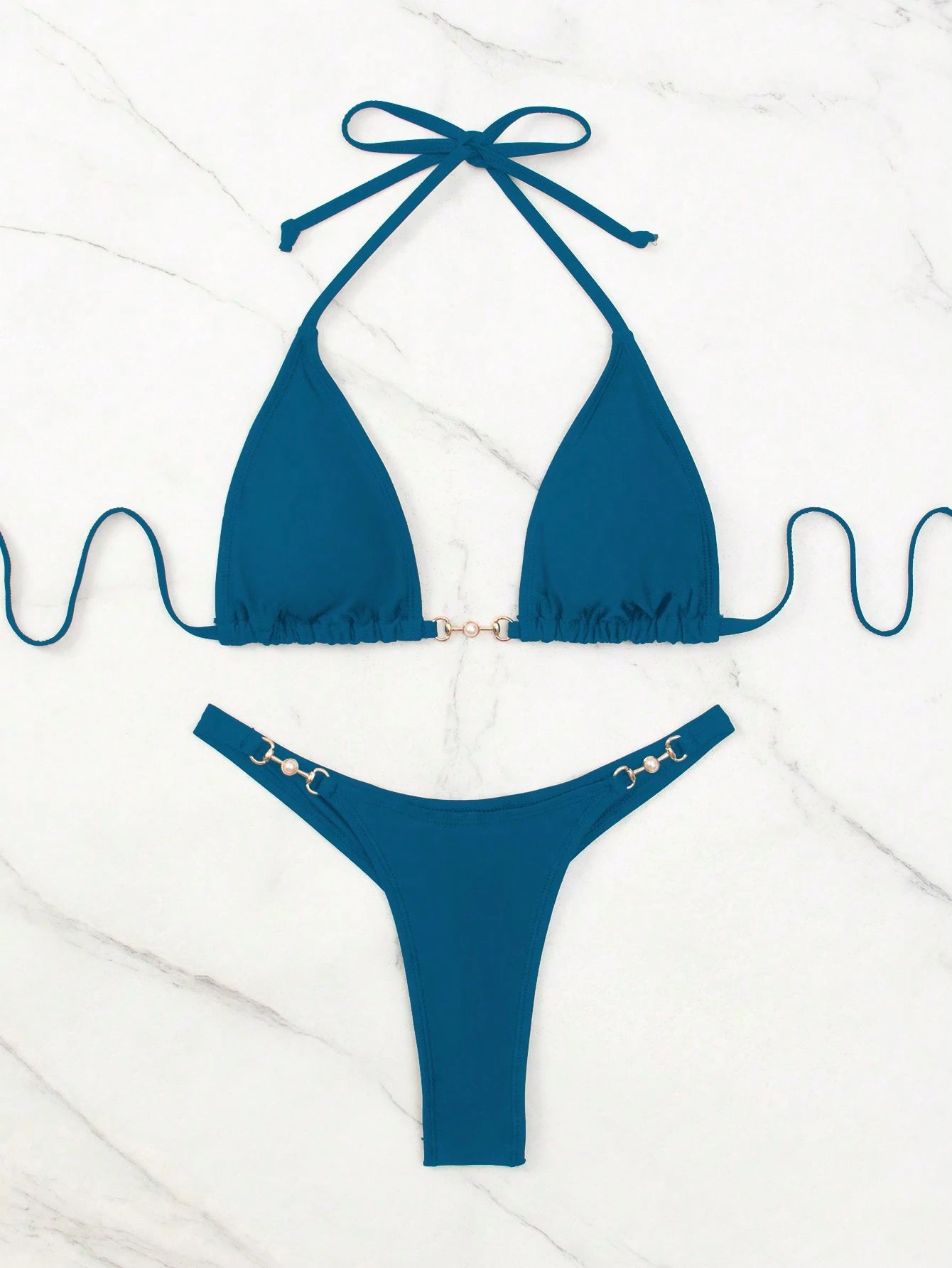 Swim Basics Summer Beach Halter Neck Backless Bikini Set