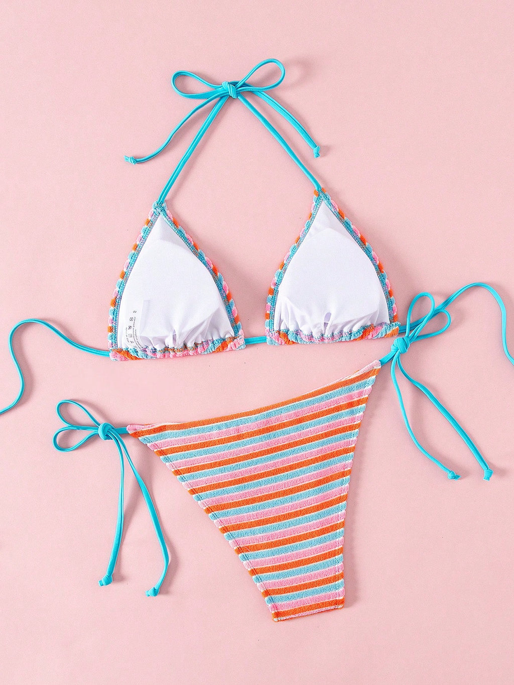 Swim Mod Cute Multicolor Women's Halter Tie Back Striped Bikini Set