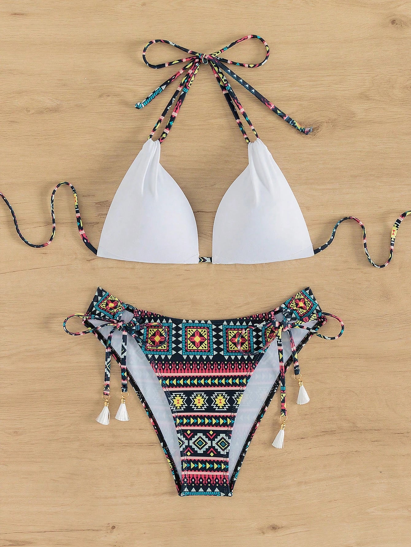 Swim Vcay Summer Beach Geo Print Halter Triangle Bikini Set