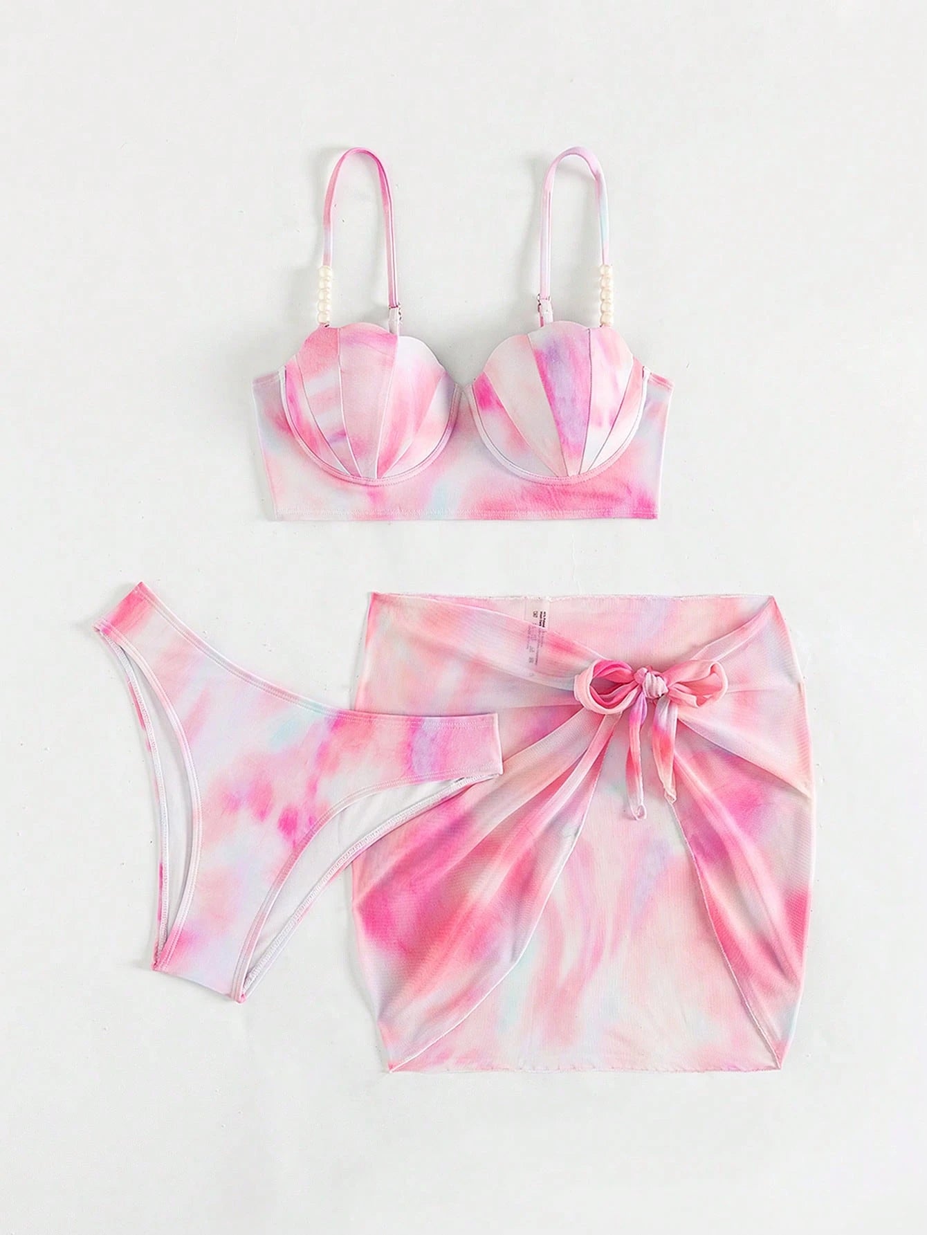 Swim Vcay Women's Summer Beach Tie-Dye Sexy Bikini Set With Cover Up Pareo Skirt