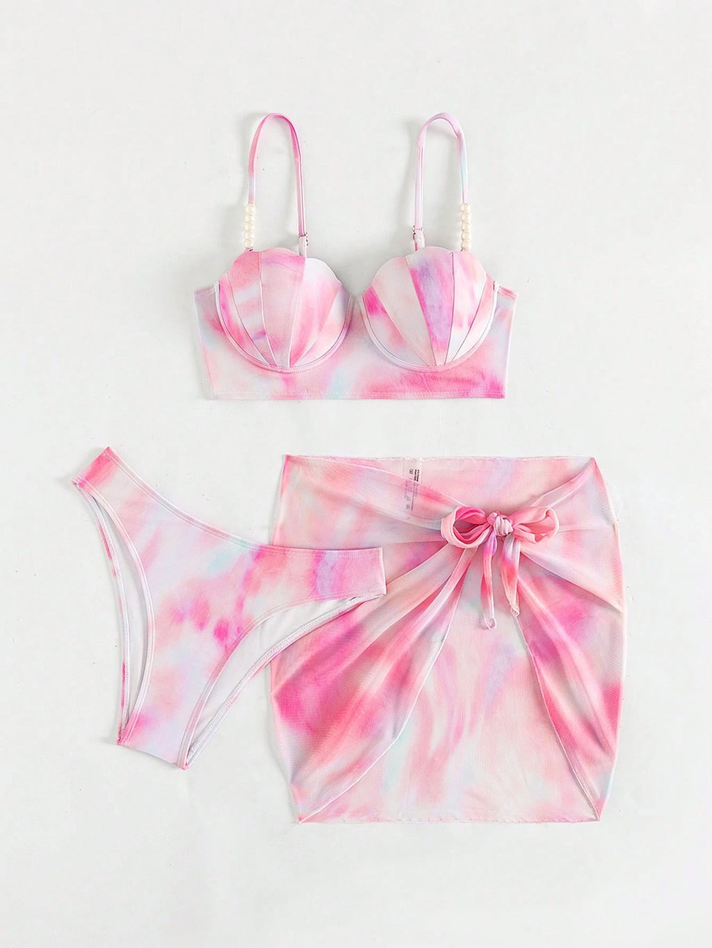 Swim Vcay Summer Beach Tie Dye Push Up Bikini Set With Beach Skirt