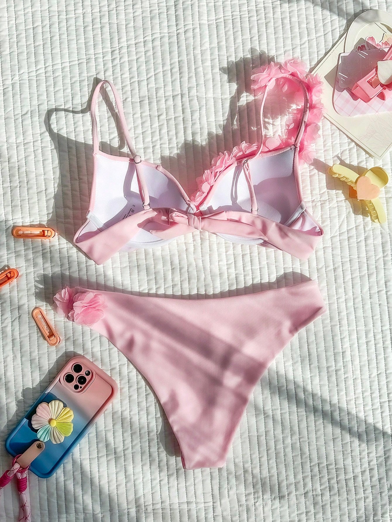 Swim SXY Summer Beach Flower Deco V-Neck Bikini Set, Bikini Set, Two Pieces