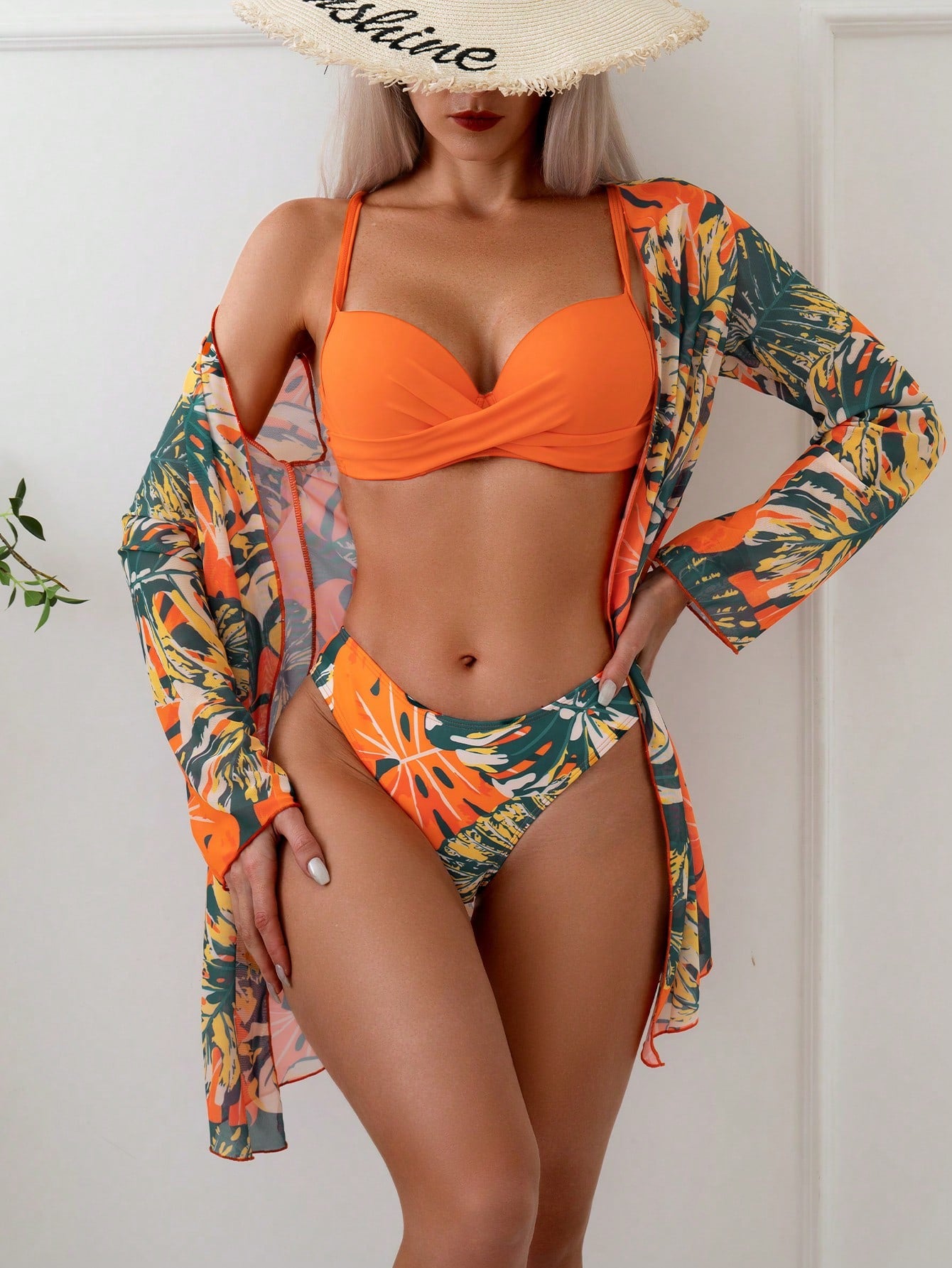 Swim Lushoire Summer Beach Tropical Print Bikini Set 3 Piece Bikini Setvacation Two Pieces Set Bathing Suit - image 6