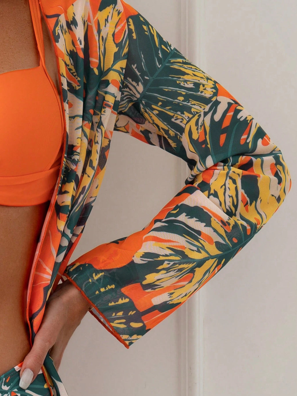 Swim Lushoire Summer Beach Tropical Print Bikini Set 3 Piece Bikini