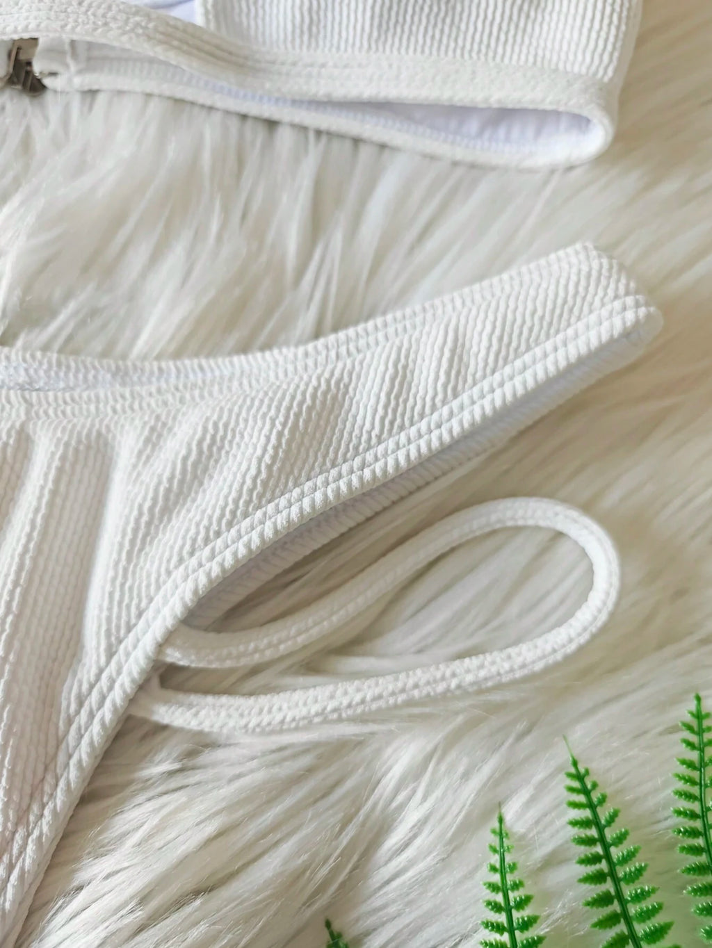 2pcs/Set Ribbed Hollow Out Round Neck Sexy Solid Color Bikini Set,