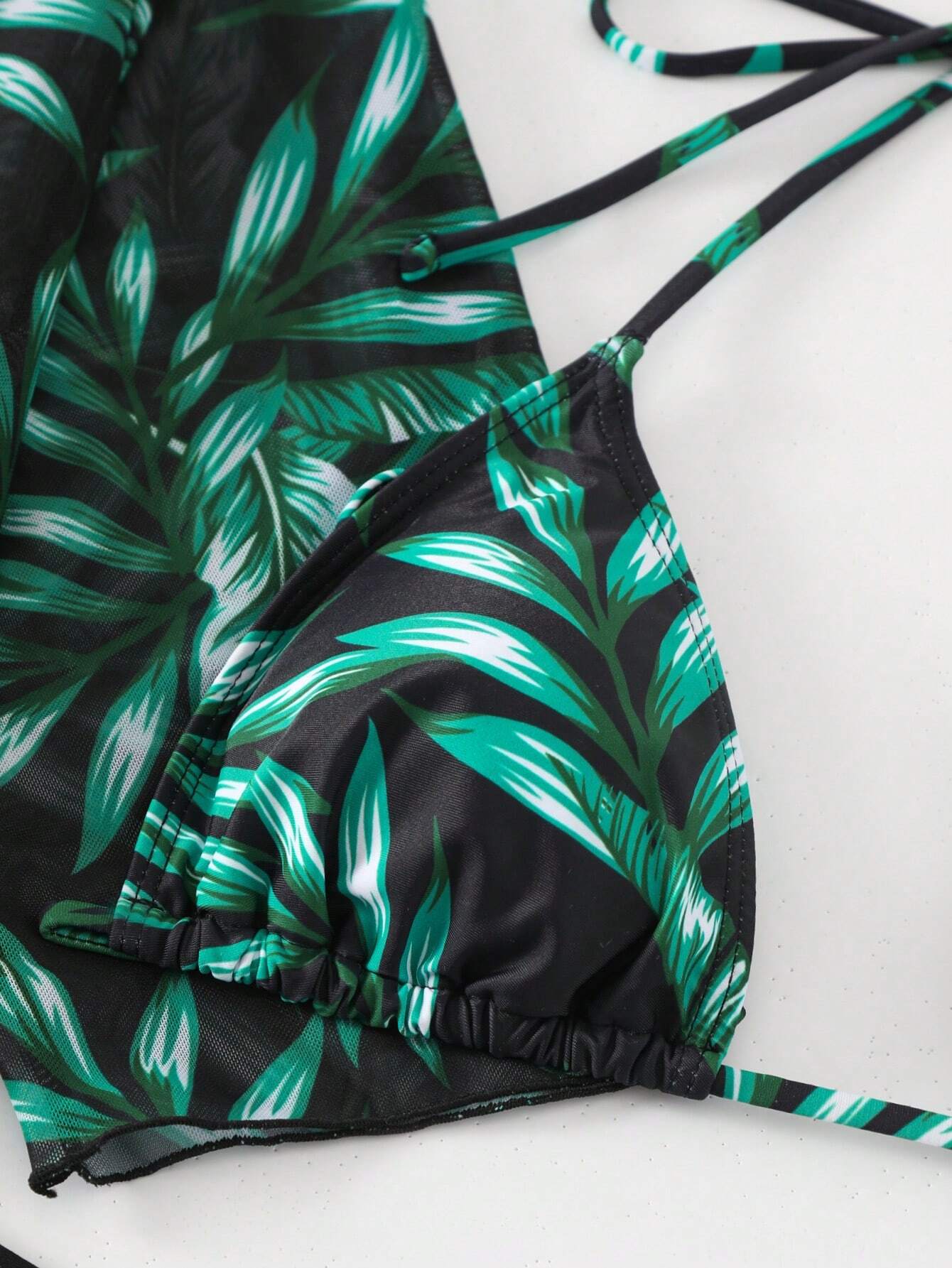 3pcs/Set Women's Tropical Plants Print Halter Tie Bikini Set With