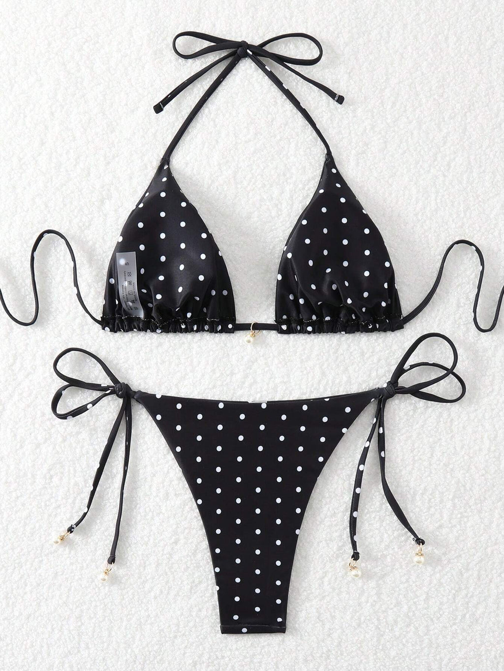 Swim Mod Women Fabric Bikini Set With Multicolor Striped Halter Wrap