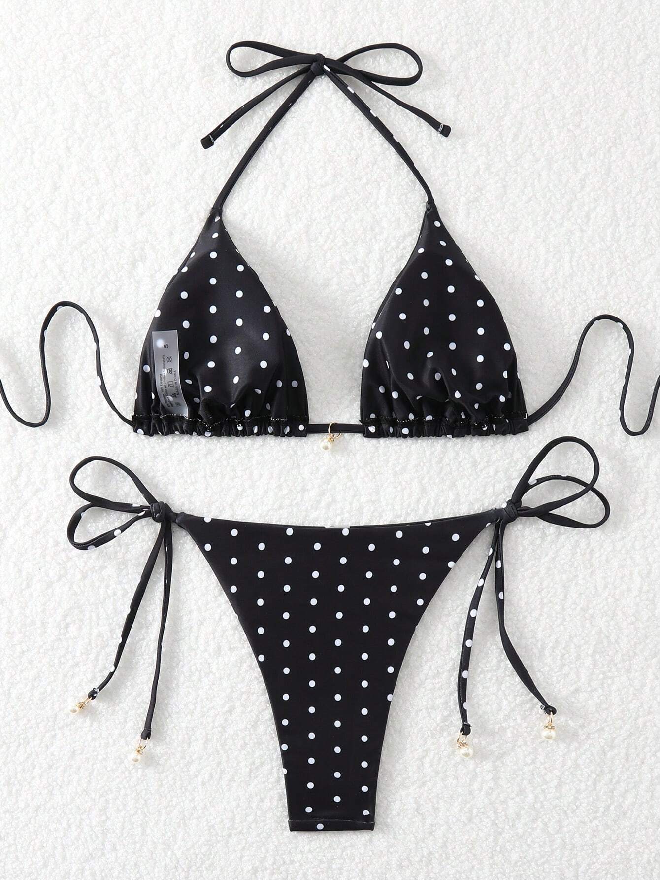 Swim Mod Women Fabric Bikini Set With Multicolor Striped Halter Wrap