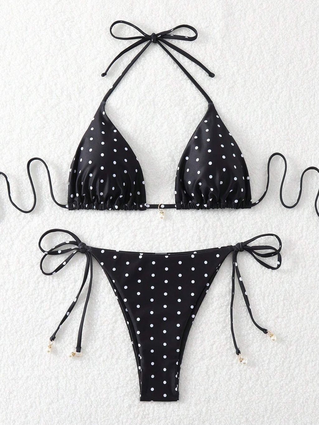 Swim Mod Women Fabric Bikini Set With Multicolor Striped Halter Wrap
