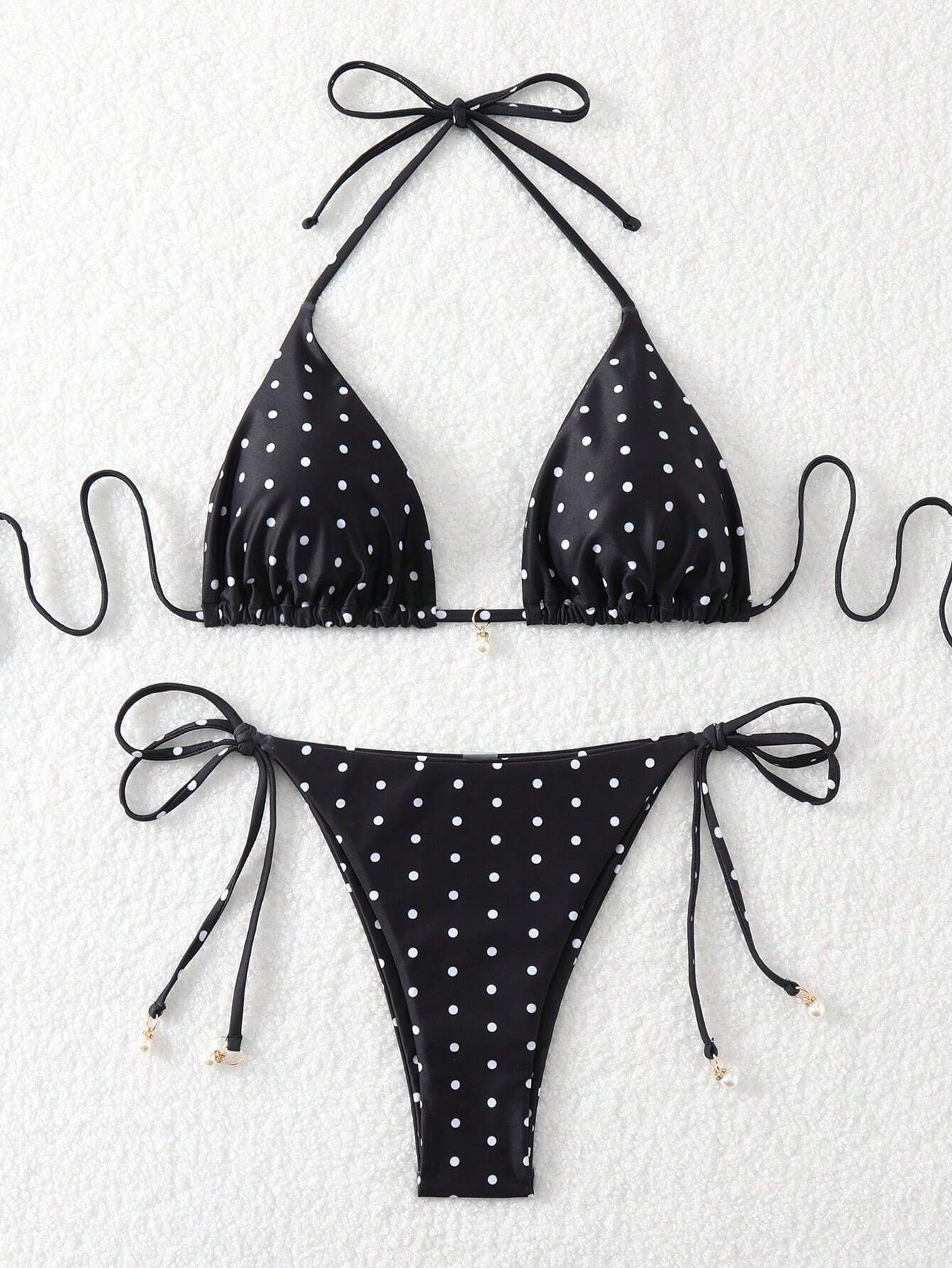 Swim Mod Women Fabric Bikini Set With Multicolor Striped Halter Wrap