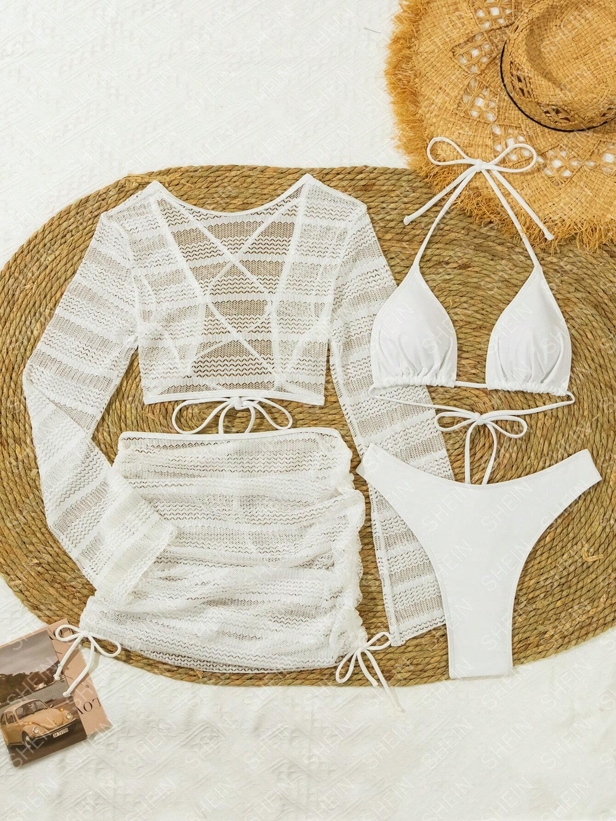 Swim Women's Summer Beach Solid Color Halter Tie Sexy Bikini Set With Cover-Up Top And Cover-Up Skirt - image 8