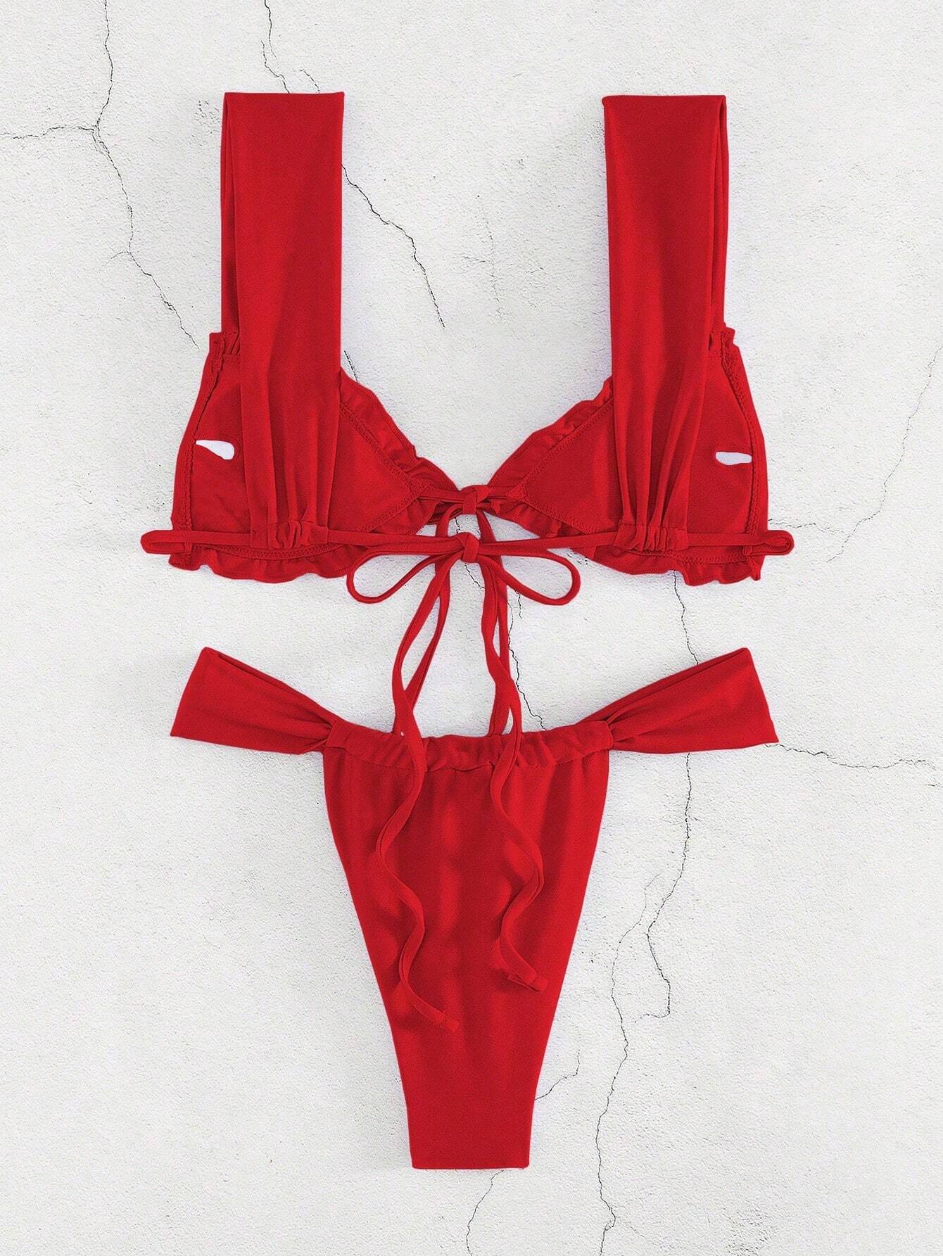 New Fashion Sexy Solid Color Bikini For Women Featuring Separated System, Rope Tied Design And Flounced - image 20