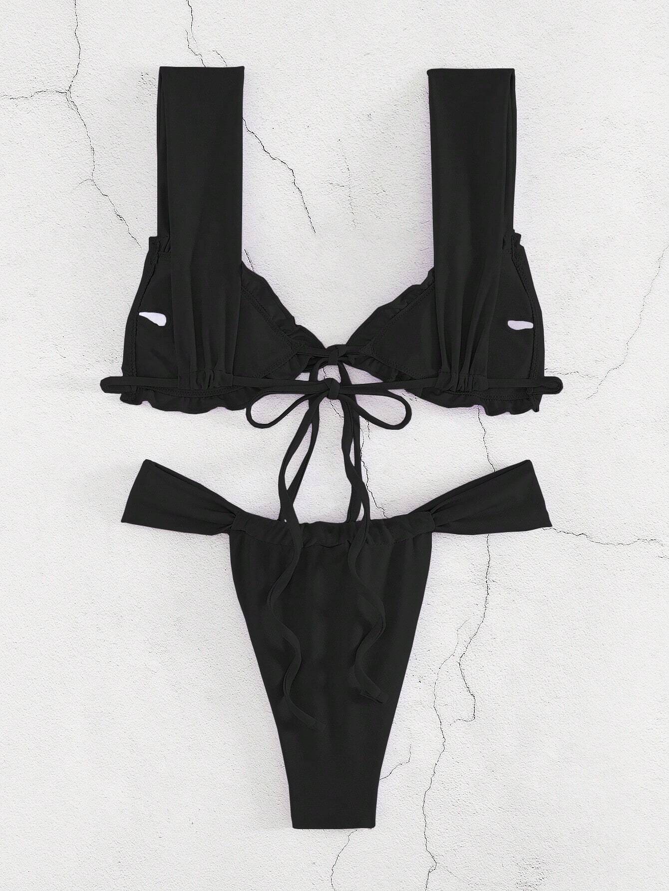 New Fashion Sexy Solid Color Bikini For Women Featuring Separated System, Rope Tied Design And Flounced - image 14