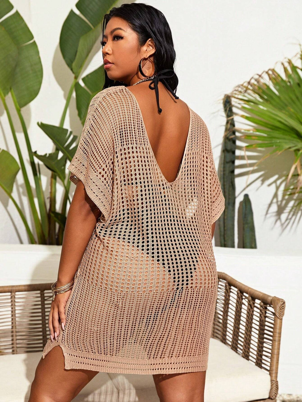 Swim Vcay Plus Size Hollow Out Split Thigh Cover Up Summer - image 2
